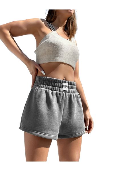 Scrovtie Women's Gray 100% Cotton High Waist Mini Shorts