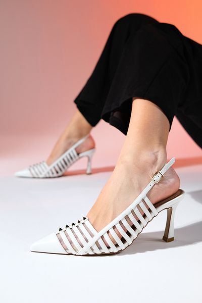 LuviShoes Pantofi cu toc subțire, cu bandă, cu vârf ascuțit, RENNES, alb