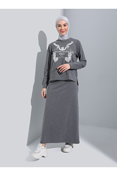 Bwest طقم رياضي مزدوج بلوزة وتنورة - أنثراسايت - غربي