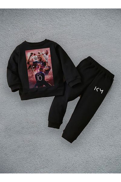 Darkia Kylian Mbappe 2 Thread Printed Children's Crew Neck Sweathisrt Tracksuit Set