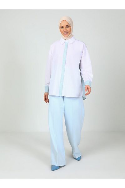 Tavin Color Blocked Blouse / Shirt - Blue Striped-White - Tavin