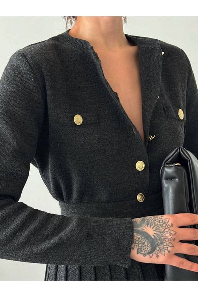 Tarzını Yansıt Knitwear Pleated Skirt Cardigan Suit