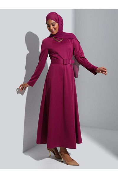 Refka Καλυμμένο φόρεμα Hijab με ζώνη - Cherry - Refka