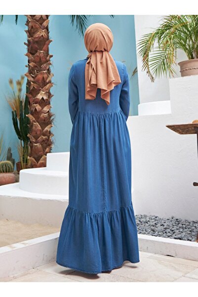 Neways Button Detailed Liozel Denim Hijab Dress - Dark Blue - Neways