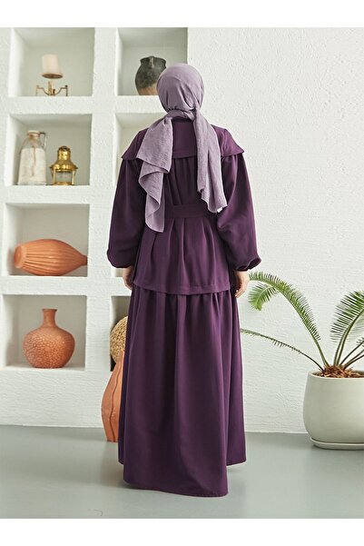 Neways Buckle Belt Detailed Hijab Dress - Plum - Neways