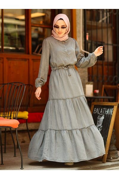 Neways Liyosel Denim Hijab Dress - Gray - Neways
