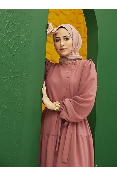 Neways Button Detailed Hijab Dress - Dried Rose - Neways