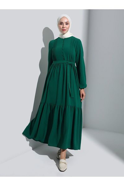 Refka Brit Detailed Aerobin Hijab Dress - With Zumrut Yesili - Refka