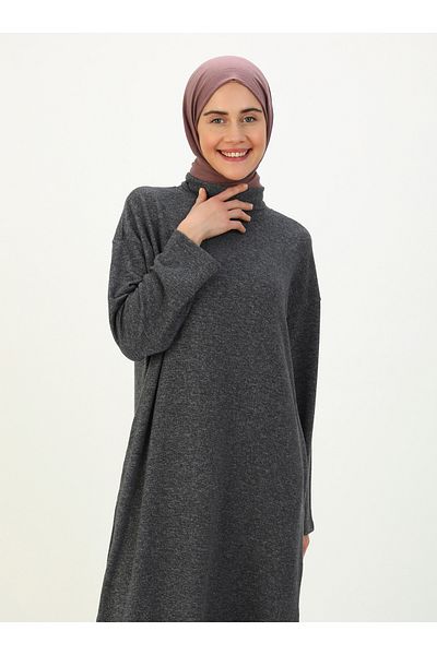 Benin Bequemes, geschnittenes Hijab-Kleid aus Baumwollstoff – Dunkelgrau – Benin