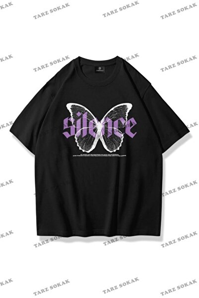 Tarzsokak Black Unisex Silence Butterfly T-Shirt