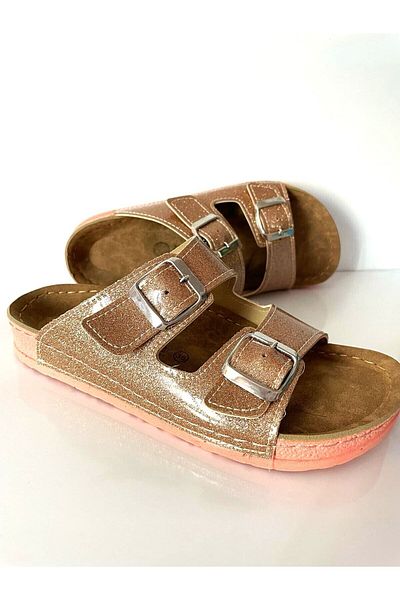 İLOLİCA Double Banded Buckle Orthopedic Anatomical Sole Side Stitched Women's Slippers