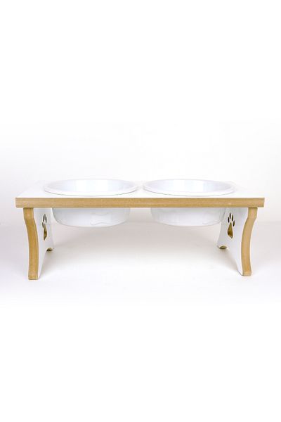 RealWood Wooden Large Breed Dog Food and Water Bowl Stand with Ceramic Bowl-2*1000 Ml