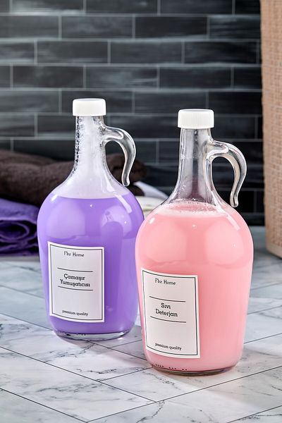 FBZhome 2-Piece Liquid Detergent and Fabric Softener Bottle 1500 Ml Glass Gallon