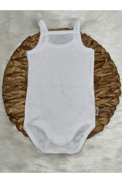 YEKA BEBE White Rope Strap Perforated Patterned Bodysuit 100% Cotton