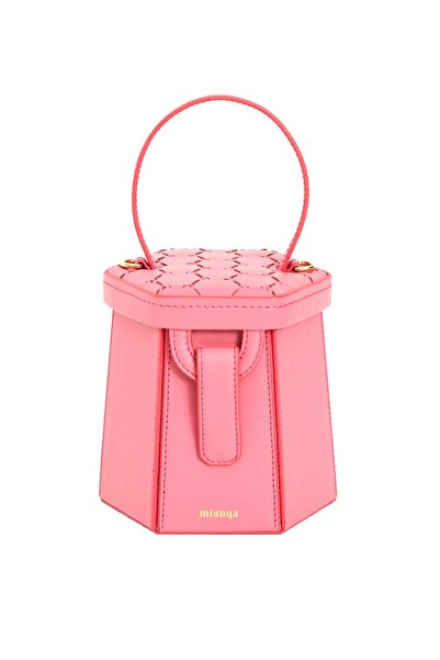 MIANQA Mini Elif Hakiki Deri Altıgen Omuz Çantası Çapraz Çanta Pembe