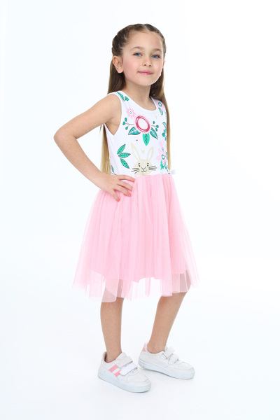 e-çocuk Flower Printed Girl's Tulle Dress - 303520