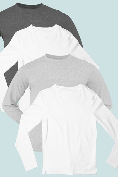 ROCKANDROLL Plain 2 White, Anthracite, Gray Long Sleeve Women's Combed Cotton T-shirt Super Eco Pack of 4