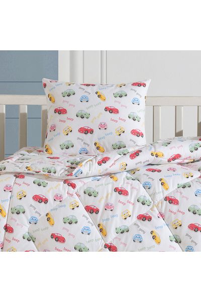 Lief Home 100% Cotton 1st Quality Ranforce Fabric Fiber Filled Baby Quilt 95x145 and Baby Pillow 35x45