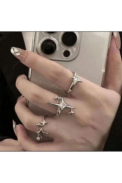 Köstebek Crossed Star 3-Piece Ring Set