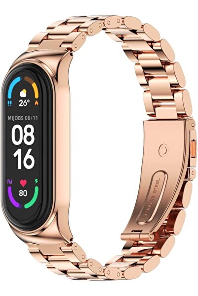 Xiaomi Mi Band 7 Compatible Stainless Steel Lanyard/strap with Metal Link Clip Rose Gold
