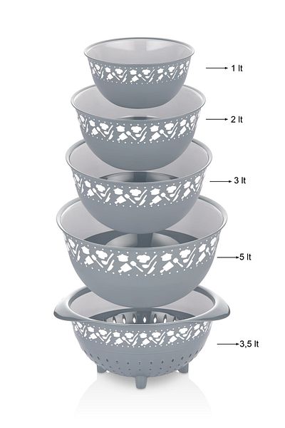 Pazarika ProfeSSional 5-piece Preparation Set - Mixing, Strainer and Dowry Bowl - Strainer 3500 Ml