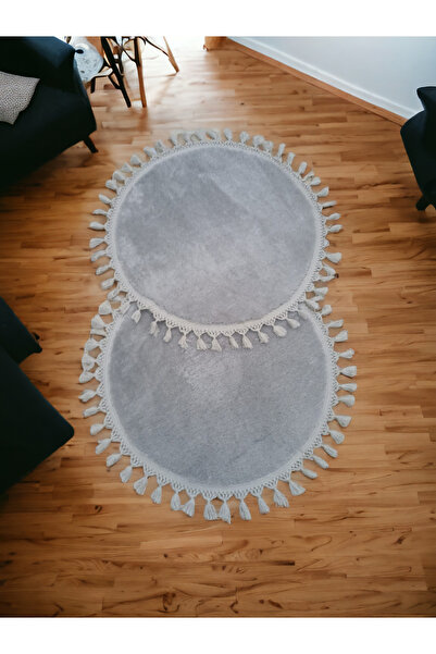 Altun 2-частов двоен килим с отворен вход, 60x60 POST, плюшен помпон, ресни, неплъзгаща се основа