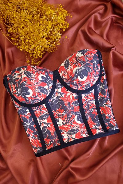 FİYPER Corset cu dantelă cu model floral albastru bleumarin Bustieră Mărime gata