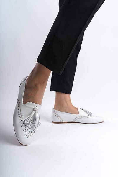 She WOMEN'S WHITE GENUINE LEATHER NON-SLIP THIN SOLE FLAT LOAFER SHOES