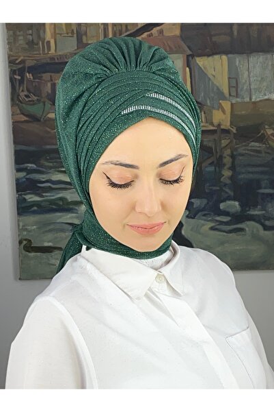 BUTİKAMBAR Gümüş Taşlı Drape Detaylı Simli Şal