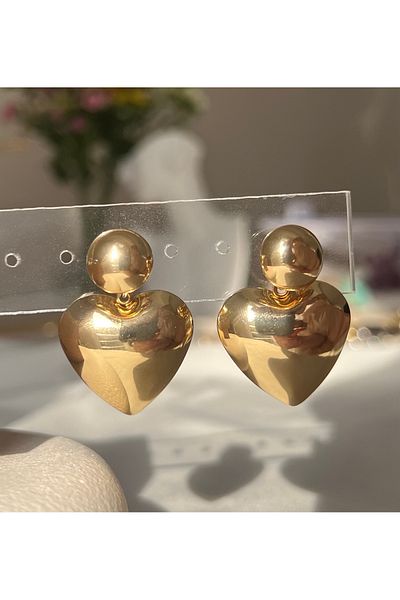 Ebru Atelier Non Tarnish Stainless Curved Big Heart Dangle Steel earrings