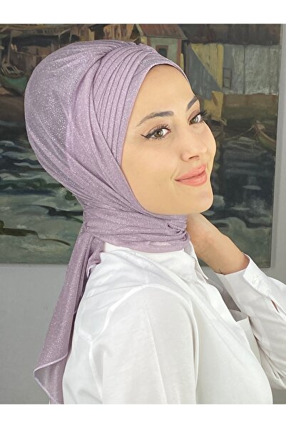 BUTİKAMBAR Gümüş Taşlı Drape Detaylı Simli Şal