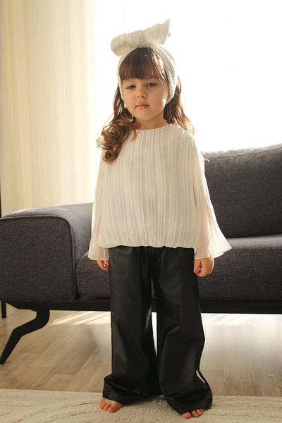 Tarz Çocuk Girl's Leather Pants Blouse Style Set