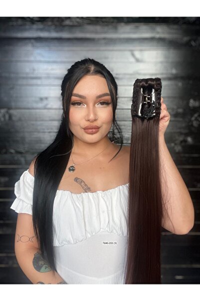 Suzan Peruk 70cm Postiş Tokalı Düz At Kuyruğu - Koyu Kahve