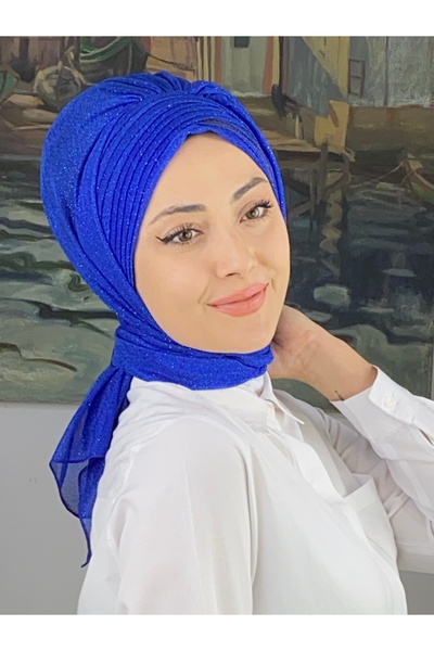 BUTİKAMBAR Altın Taşlı Drape Detaylı Simli Şal