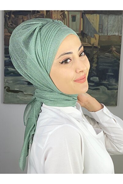 BUTİKAMBAR Gümüş Taşlı Drape Detaylı Simli Şal