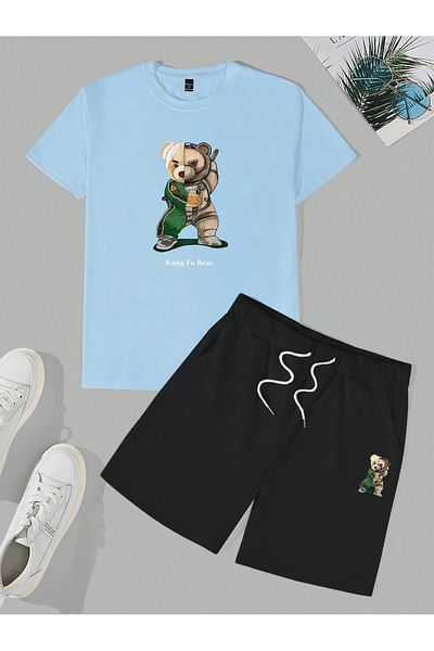 DAXİS Sportwear Company Мъжки комплект горнище и долнище с щампи - комплект тениска с къси панталони