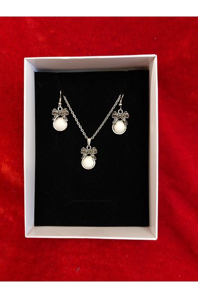 Burhan Yücel Lületaşı Tulipstone marcasite bow necklace earrings set