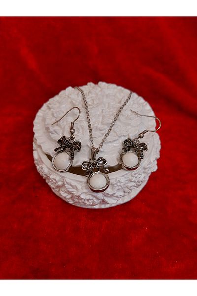Burhan Yücel Lületaşı Tulipstone marcasite bow necklace earrings set