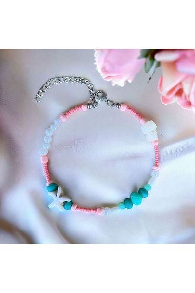 LeylanTakı Women's Yavruağzı Pearled Starfish Motif Handmade Anklet