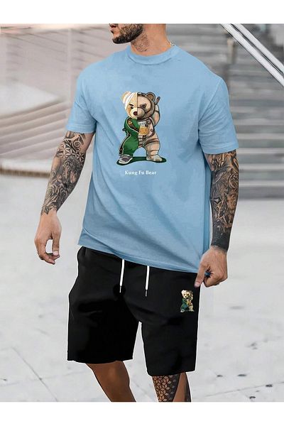DAXİS Sportwear Company Мъжки комплект горнище и долнище с щампи - комплект тениска с къси панталони