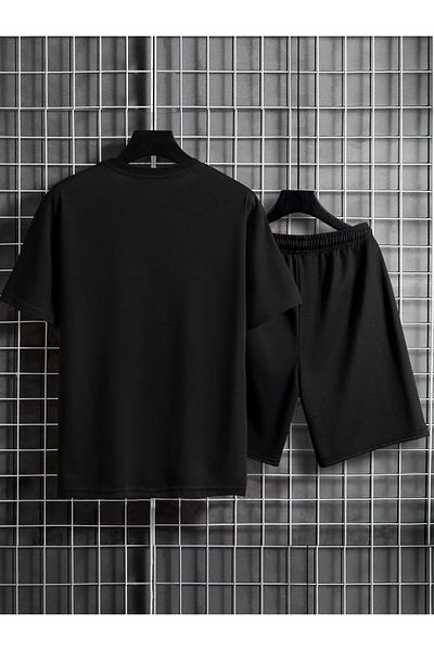 DAXİS Sportwear Company Мъжки мъжки долнище с щампа Черен комплект - Комплект къси панталони с тениска