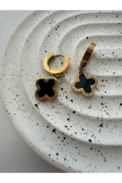 Lonia Accessory الصلب الأسود أم اللؤلؤ البرسيم الأقراط