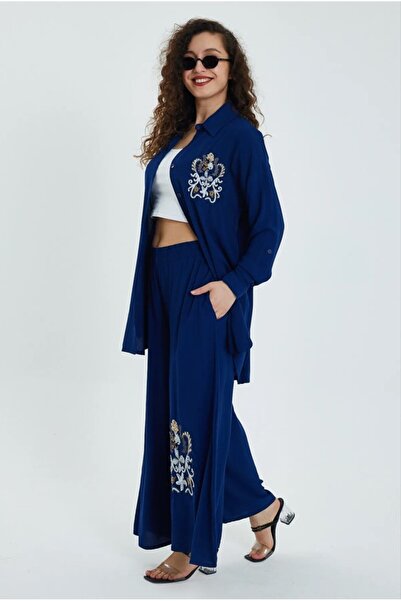 AYASOFYA OTANTIK Women's Ethnic Embroidery Detailed Trousers Jacket Set of 2