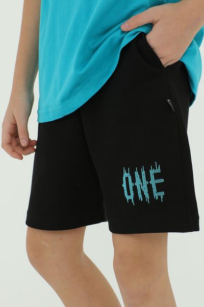 Black One Tricou cu detaliu cu imprimeu pentru băieți, pantaloni scurți, dublu de vară