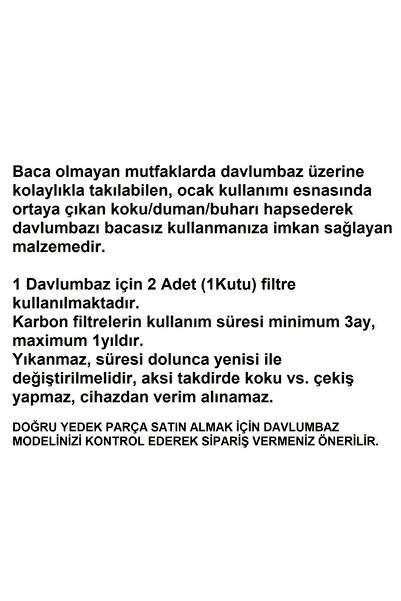 Profilo DVK6J671 Davlumbaz Karbon Filtre Aspiratör Bacasız Kullanım için Aktif Karbon Kömür Filtresi