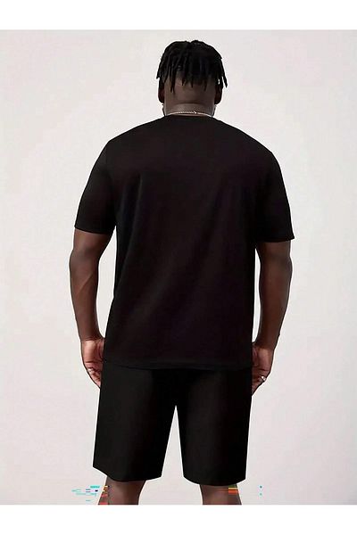 DAXİS Sportwear Company Men's Printed Men's Bottom Top Black Set - Shorts T-shirt Set