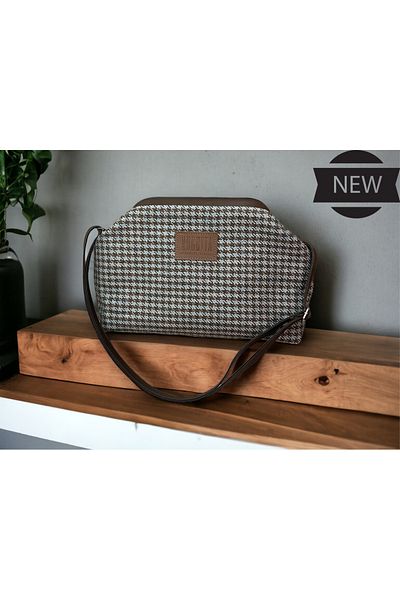 Nuggita Hidden Scholarship Clutch Hand Shoulder Bag Houndstooth Patterned Petrol Blue