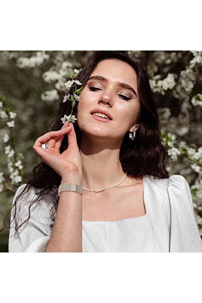 CepLab Samsung Galaxy Fit 3 Uyumlu Kordon Mıknatıslı Klips Hasır Örgü Dizayn Bükülmez Lüx Metal Kayış