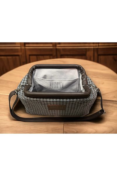 Nuggita Hidden Scholarship Clutch Hand Shoulder Bag Houndstooth Patterned Petrol Blue