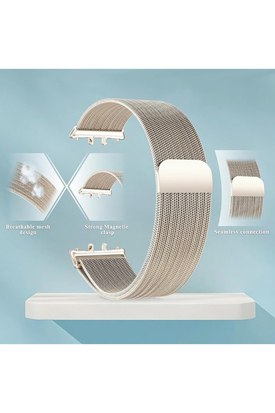 CepLab Samsung Galaxy Fit 3 Uyumlu Kordon Mıknatıslı Klips Hasır Örgü Dizayn Bükülmez Lüx Metal Kayış